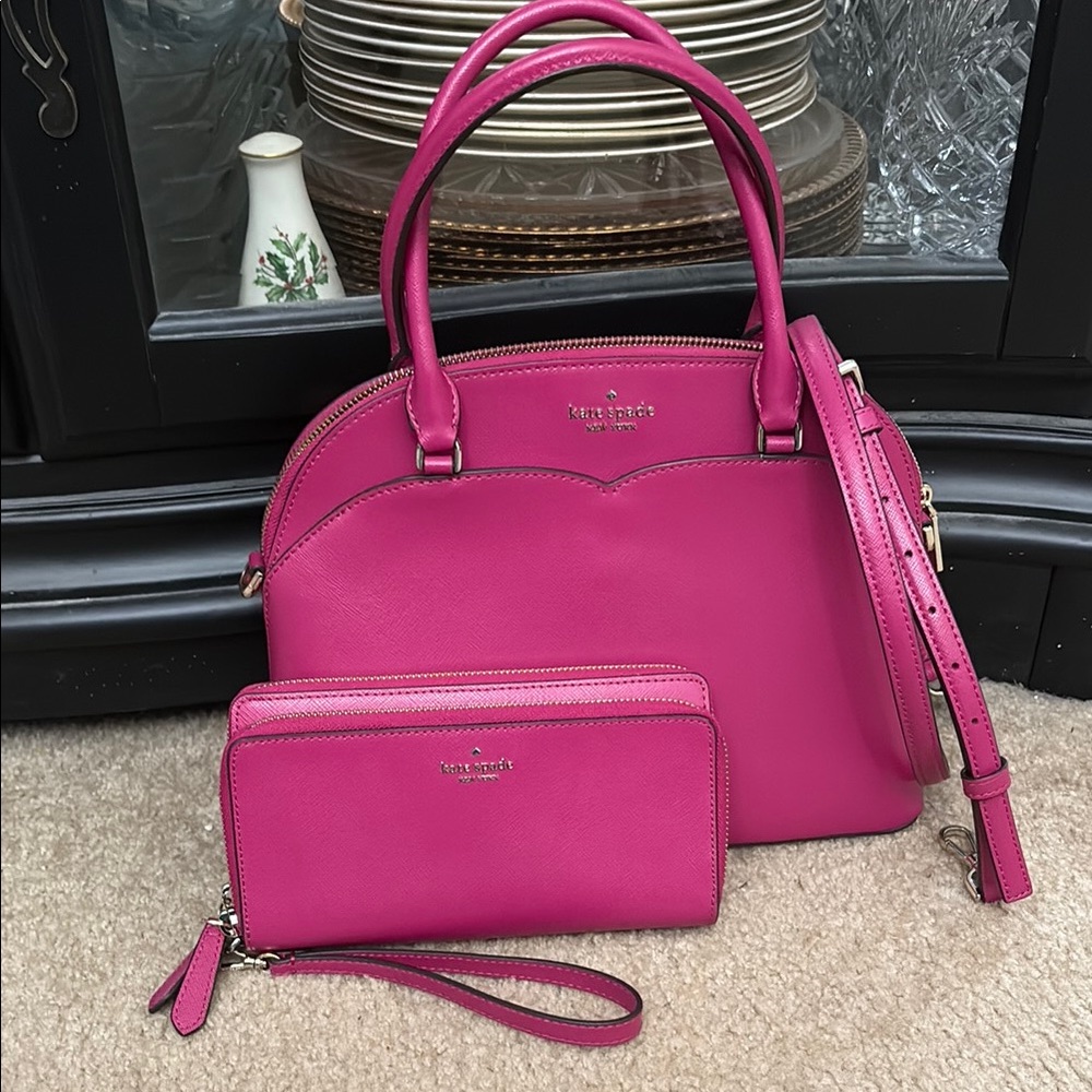 Kate Spade Magenta Handbag and Wallet Set
